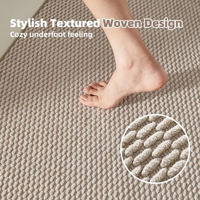 TYUU Bathroom Rugs Non Slip Washable, Super Absorbent Thin Bath Mat Small Quick Dry Low Pile Bathroom Rug, Beige 20"x30"