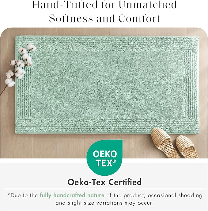 Madison Park Splendor Reversible 100% Cotton Bath Runner, 24 x 72, Green | Tufted Bathroom Rug, 3000 GSM, Hotel Quality, Luxurious Plush, Medium Pile, Absorbent, Quick Dry, OEKO-TEX, Shower Room Décor