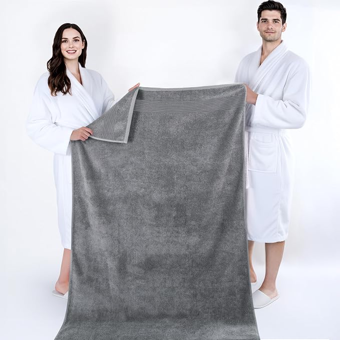 Cotton Paradise 100% Cotton Turkish Towel Set, Soft Absorbent Quick Dry, 2 Piece 35x70 Bath Sheet Set, Light Grey