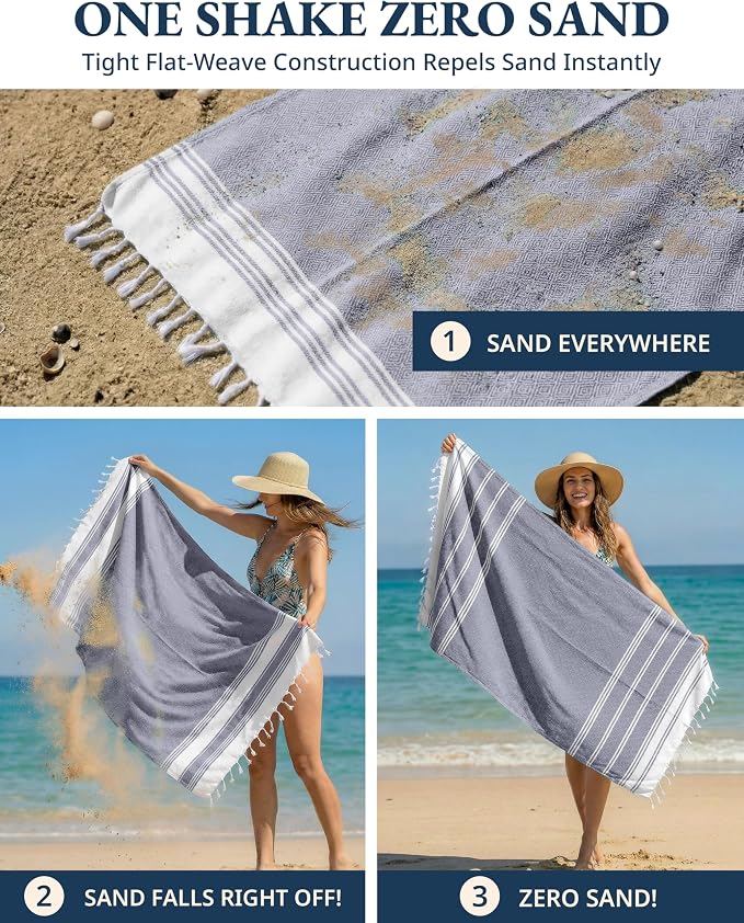 LANE LINEN Beach Towel 2 Pack, Beach Towels Oversized, Soft - Navy Blazer | Pre-Washed Large Beach Towels - 39"x71", Vacation Essential - Machine Washable, Travel & Camping - Reinforced Hems, Durable