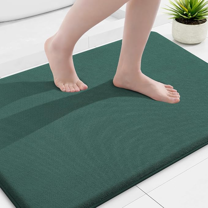 Smiry Memory Foam Bath Mat 36x24, Extra Soft and Absorbent Bathroom Mats, Non Slip Washable Carpet for Floor, Shower and Tub, Green