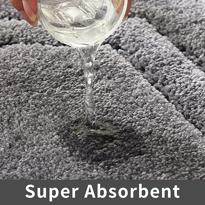 COSY HOMEER Extra Thick Bath Rugs for Bathroom - Anti-Slip Bath Linen Sets Mats Soft Plush Yarn Shaggy 100% Strong Polyeste Living Room Bedroom Water Absorbent(Grey,17x27 - Inches)