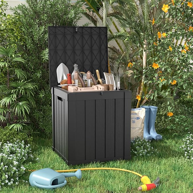 DRATO 51 Gallon Outdoor Storage Box Waterproof, Lockable Resin Deck Box for Patio Furniture, Pool Supplies & Garden Tools, Weatherproof Outside Storage Bin for Backyard Porch (Black, 51 Gallon)