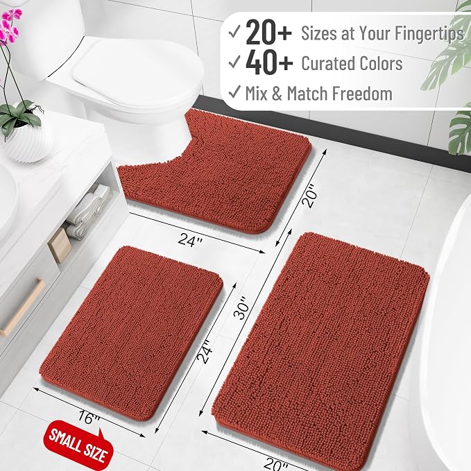 OLANLY Bathroom Runner Rugs 47x17, Soft Absorbent Chenille Bath Rugs, Rubber Backing Quick Dry, Machine Washable Long Bath Mats for Bathroom, Tub and Shower, Home Decor Accessories, Rustic Terracotta