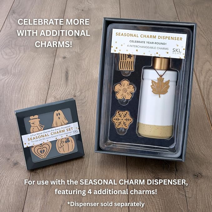 SKL Home Seasonal Charm Set, 4 Metal Holiday Attachments for Seasonal Soap/Lotion Dispenser, Warm Gold