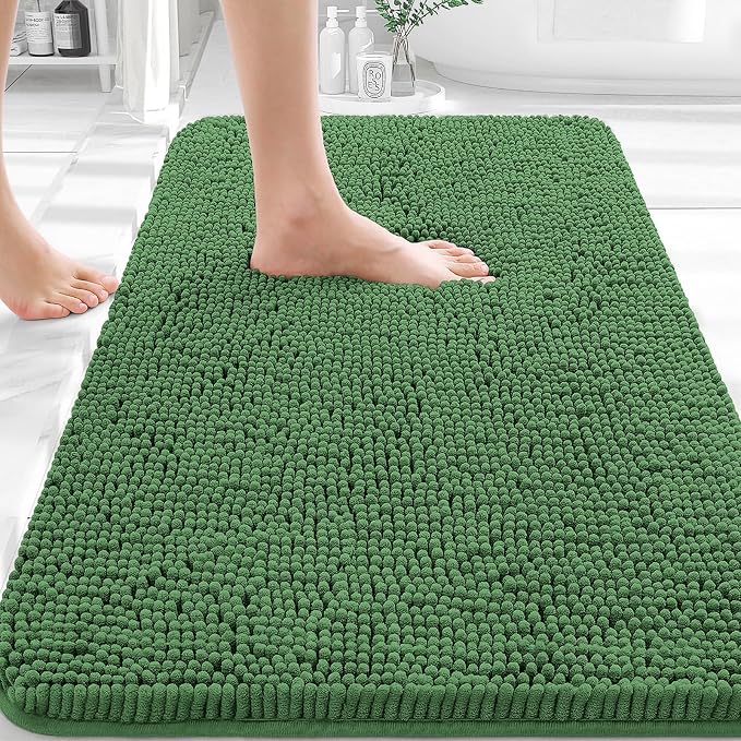 OLANLY Bathroom Rugs 30x20, Extra Soft Absorbent Chenille Bath Rugs, Rubber Backing Quick Dry, Machine Washable Bath Mats for Bathroom Floor, Tub and Shower, Home Decor Accessories, Olive Green
