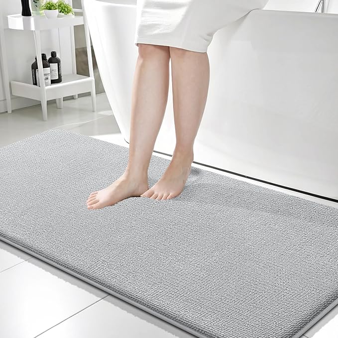 OLANLY Memory Foam Bathroom Runner Rugs 59x24, Long Bath Mats, Light Grey | Soft Quick Dry Bath Mats, Non-Slip, Absorbent Machine Washable Mat for Bathroom Floor, Tub and Shower, Home Decor Accessories