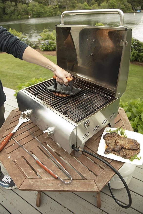 Lodge LPGI3 Cast Iron Reversible Grill/Griddle, 20-inch x 10.44-inch, Black & Cuisinart CGPR-221 Cast Iron Grill Press (Wood Handle), Weighs 2.1-pounds