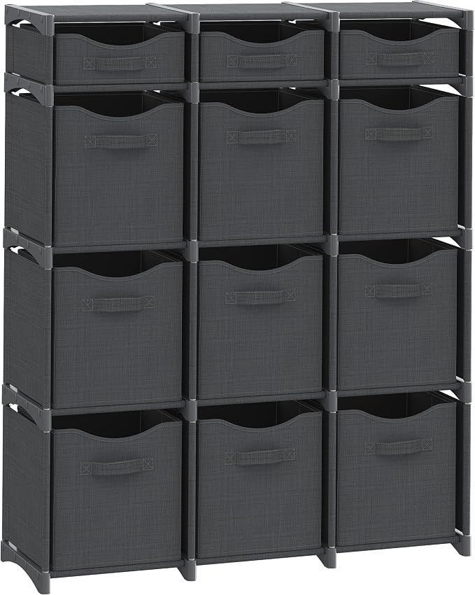 Cube Storage Organizer with 12 Storage Bins Included – Storage Cubes for Home Organization, Toy Storage, Office Storage, Living Room Storage, and General Storage Solution (Dark Grey)
