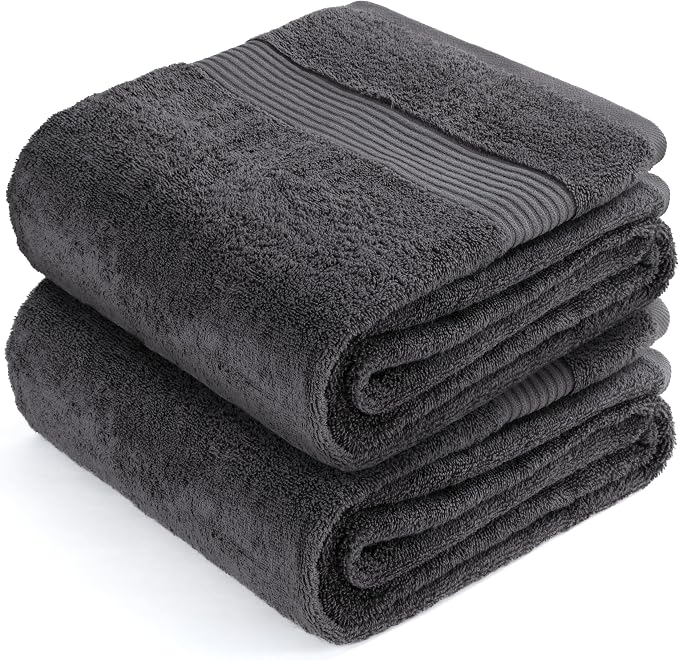 Cotton Paradise 100% Cotton Turkish Towel Set, Soft Absorbent Quick Dry, 2 Piece 35x70 Bath Sheet Set, Dark Gray