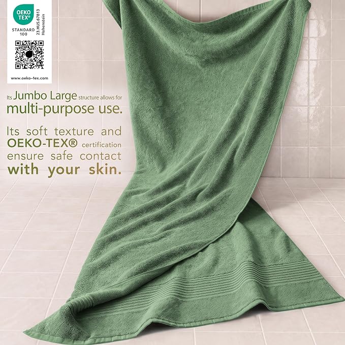 Cotton Paradise 100% Cotton Turkish Towel Set, Soft Absorbent Quick Dry, 2 Piece 35x70 Bath Sheet Set, Sage Green