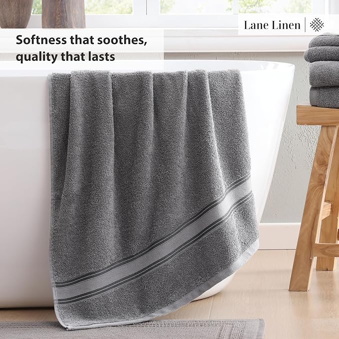 LANE LINEN Luxury Bath Towels Set of 6 (24" x 48") - 100% Cotton, Quick Dry, Soft Bathroom Towels - Cool Grey