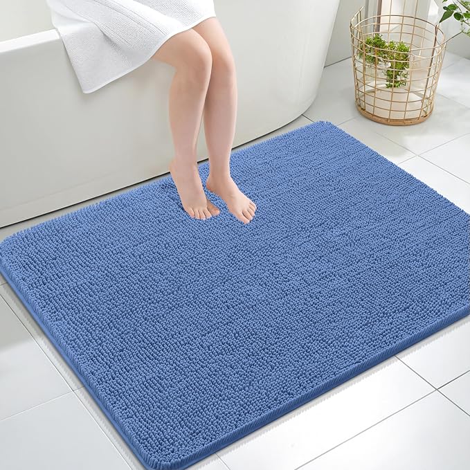 OLANLY Large Bathroom Rugs 40x32, Soft Absorbent Chenille Bath Rugs, Rubber Backing Quick Dry, Machine Washable Bath Mats for Bathroom Floor, Tub and Shower, Home Decor Accessories, Cornflower Blue