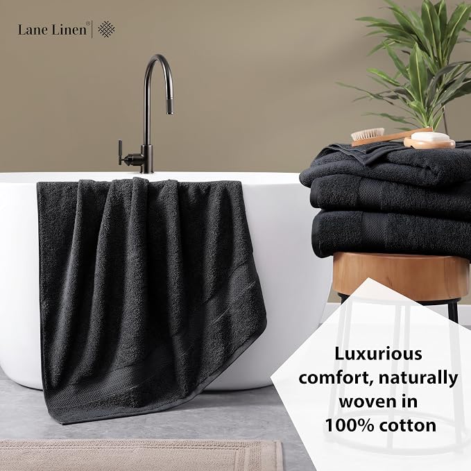 LANE LINEN Large Bath Sheets Absorbent Quick Dry 100% Cotton 4 Pack - Black | Large Bath Sheets - Classic Terry Weave, Densely Woven, Coordinated Colors, Everyday Durability, OEKO-TEX Certified