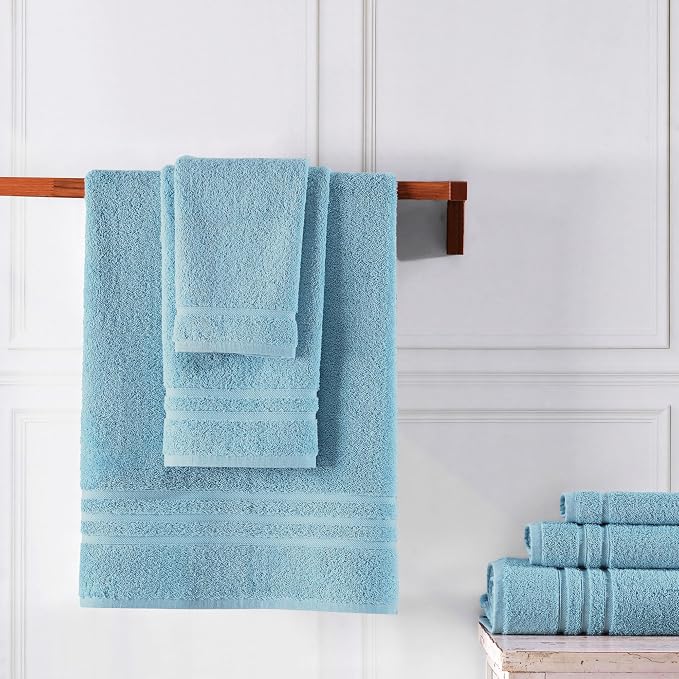 Hawmam Linen Light Blue 6 Piece Bath Towels Set for Bathroom Original Turkish Cotton Soft, Absorbent and Premium 2 Bath Towels, 2 Hand Towels, 2 Washcloths
