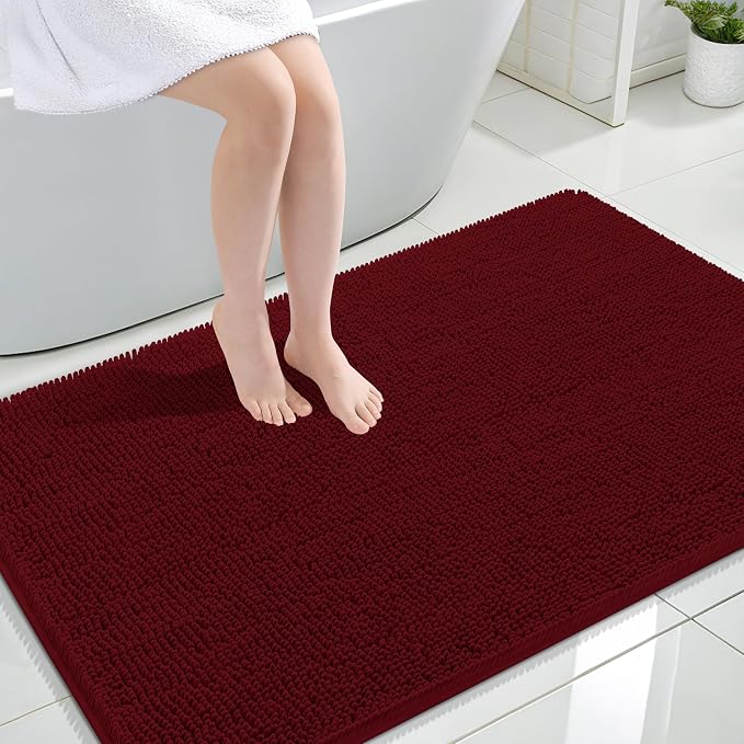 OLANLY Large Bathroom Rugs 47x32, Extra Soft Absorbent Chenille Bath Rugs, Rubber Backing Quick Dry, Machine Washable Bath Mats for Bathroom Floor, Tub and Shower, Home Decor Accessories, Burgundy