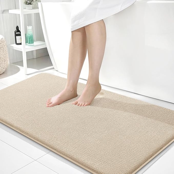 OLANLY Memory Foam Bathroom Runner Rugs 44x24, Absorbent Long Mat, Beige | Soft Quick Dry Bath Mat Rugs, Non-Slip, Machine Washable Mat for Bathroom Floor, Tub and Shower, Home Decor Accessories