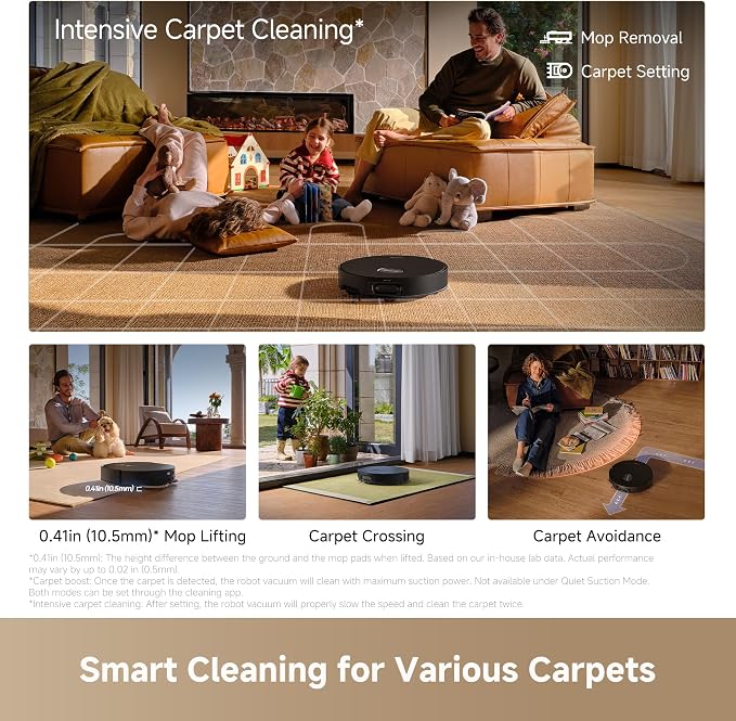 DREAME L60 Ultra Robot Vacuum and Mop, 35,000Pa Suction, Detangling Brush, AI-Enhanced 3D ToF Vision, 100℃ Mop Self-Cleaning, 280+ Object Types, Extendable Side Brush and Mop, Black