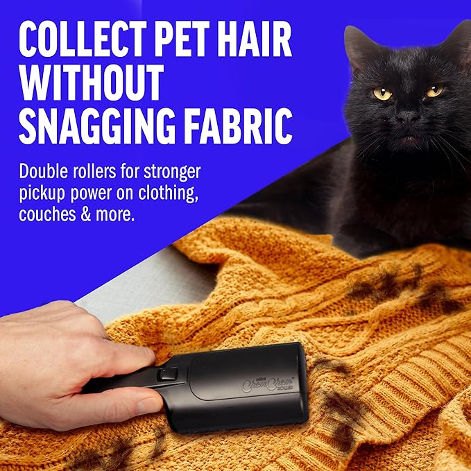 Chom Chom Roller Pet Hair Remover and Reusable Lint Roller, Black ChomChom Roller + Mini Roller, Cat and Dog Fur Hair Remover for Furniture, Couch, Carpet, Clothing and Bedding, Portable for Travel