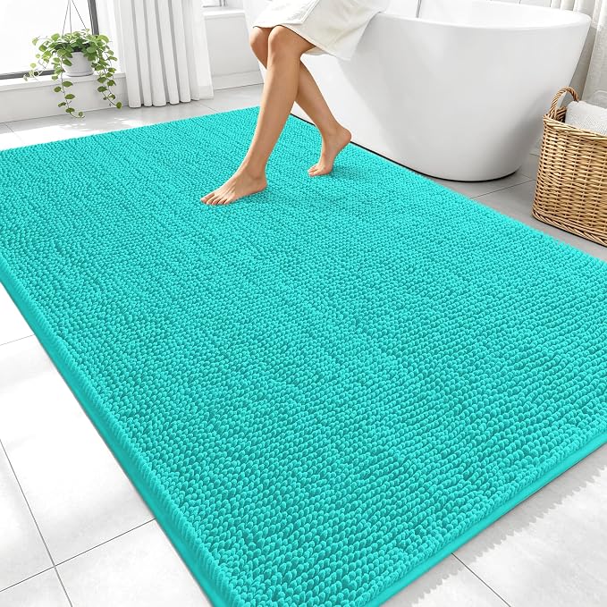 OLANLY Large Bathroom Rugs 70x46, Extra Soft Absorbent Chenille Bath Rugs, Rubber Backing Quick Dry, Machine Washable Bath Mats for Bathroom Floor, Tub and Shower, Home Decor Accessories, Teal