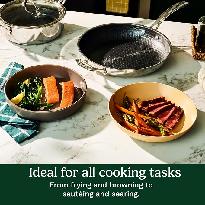 Cuisinart FusionPlus Hybrid Stainless Steel 2-Pc Skillet Cooking Set, 8 Inch and 10 Inch Open Skillets, PURELYSEAR Hybrid Searing Surface, Oven Safe, Cool Grip, Induction Compatible