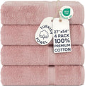 Chakir Turkish Linens 4 Piece Bath Towel Set, 100% Cotton Luxury Turkish Towels for Bathroom, Soft Absorbent Bath Towels, 27 x 54 Inches, Pink