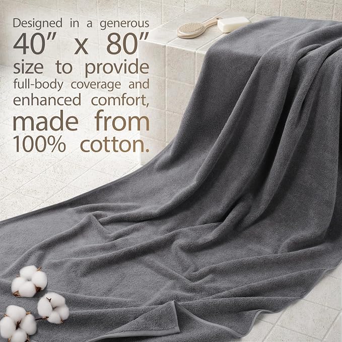 Cotton Paradise 100% Cotton Turkish Towel, Soft Absorbent Quick Dry, 40x80 Oversized Bath Sheet Towel, Dark Gray