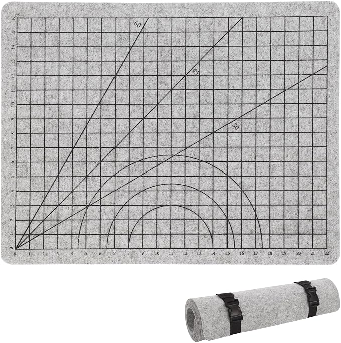 MABOZOO Wool Pressing Mat with Printed Grid, 24 * 18 Inch Double-Sided Wool Ironing Mat with Straps, Portable Ironing Pad for Quilter, Sewing, Scrapbooking