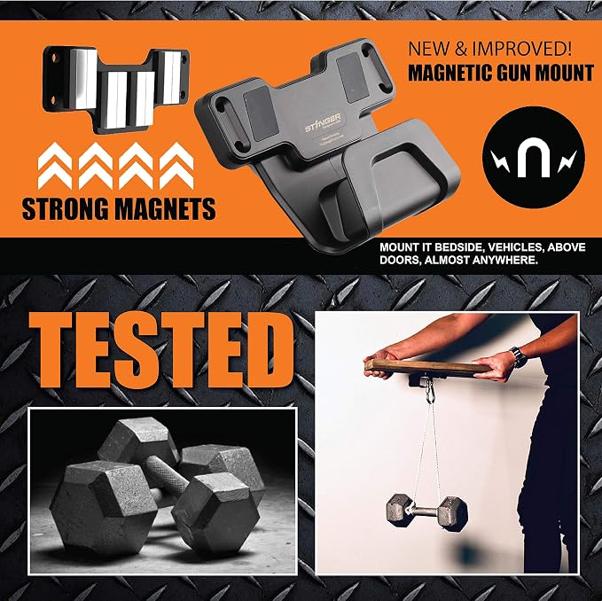 Stinger Magnetic Gun Mount Rack w/Trigger Guard Protection, Gun Holder Conceal in Car, Truck, Vehicle, Desks, Safes, Walls, Gun Magnet for Handgun Rifle Shotgun Pistol Revolver