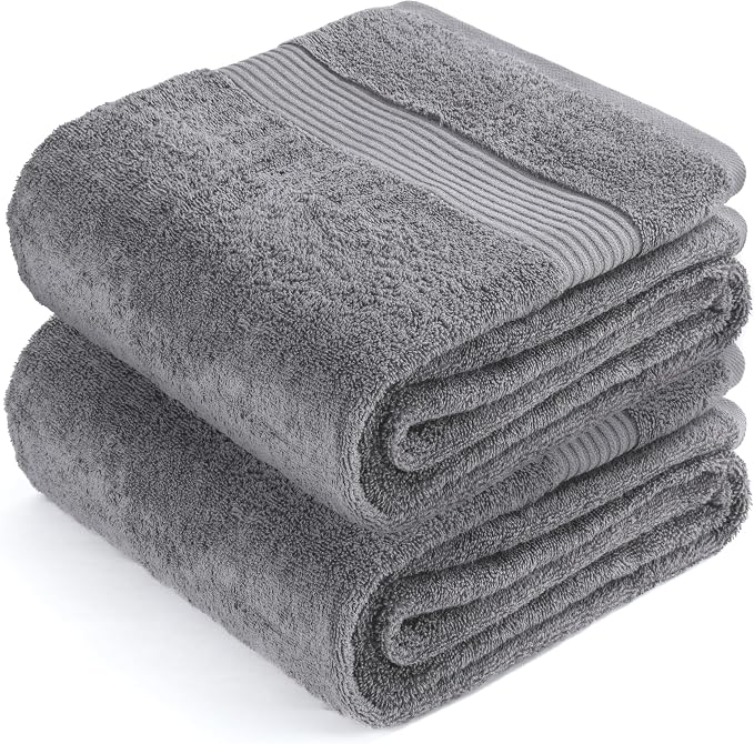 Cotton Paradise 100% Cotton Turkish Towel Set, Soft Absorbent Quick Dry, 2 Piece 35x70 Bath Sheet Set, Light Grey
