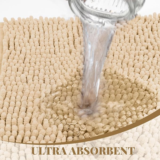 Bathroom Rugs Mat 72 x 24, Thick Soft Absorbent Chenille Bath Rugs, Rubber Backing Bath Mats for Bathroom Floor, Tub, Shower, Bedroom, Home Decor Accessories, Quick Dry Machine Washable, Beige