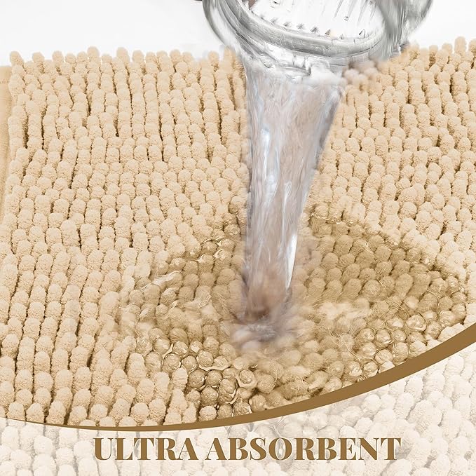 Bathroom Rugs Mat 72 x 36, Thick Soft Absorbent Chenille Bath Rugs, Rubber Backing Bath Mats for Bathroom Floor, Tub, Shower, Bedroom, Home Decor Accessories, Quick Dry Machine Washable, Beige
