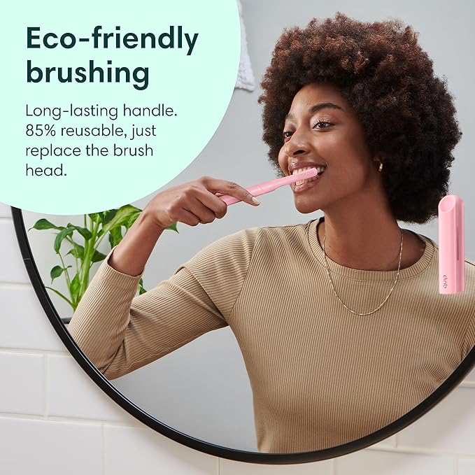 Quip Rechargeable Smart Sonic Toothbrush for Adults - Timed Electric Toothbrush with Bluetooth & Rewards App - Replaceable Brush Head, Soft Bristles, Metal Handle - Travel Toothbrush - All-Pink