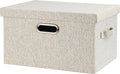 Graciadeco Medium 15" 21 Quart Collapsible Stackable Storage Bins with Lids, 1 Pack Beige Foldable Fabric Closet Storage Boxes with Lids, Heavy-duty Linen Baskets for Bedroom