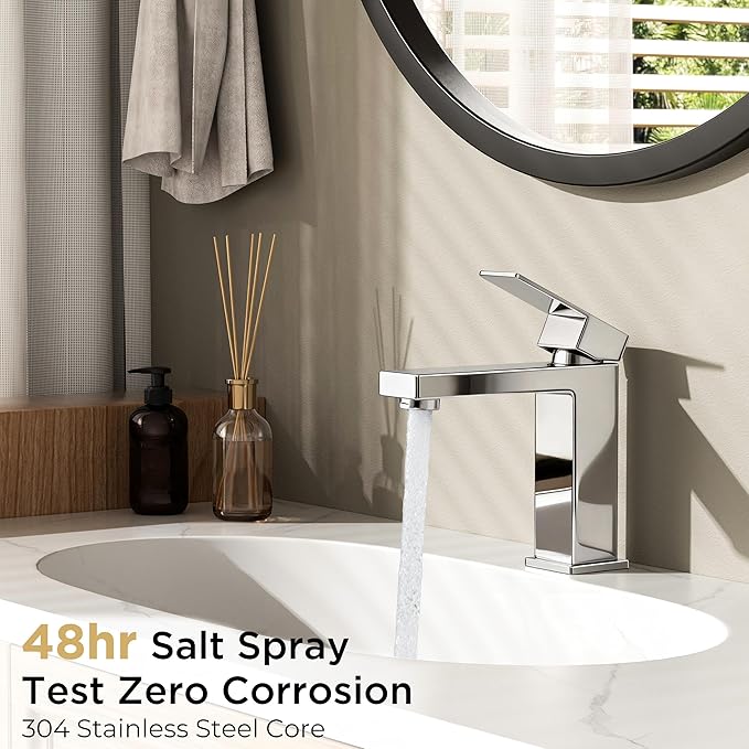 FORIOUS Bathroom Faucets for 1 or 3 Hole Sink, Chrome Single Handle Bathroom Faucet with Pop-up Drain and Supply Lines, Suitable for Vanity RV Lavatory Restroom