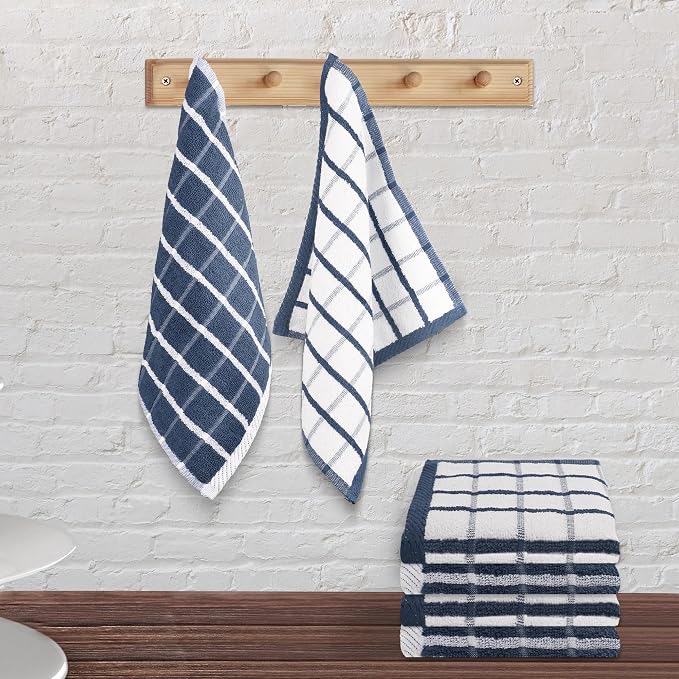 Urban Villa Kitchen Towels Cotton Dish Towels 12”x12” (Set of 6) Blue White