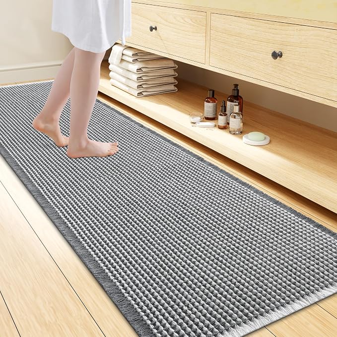Smiry Waffle Bath Mat 72x24, Extra Soft Absorbent Bathroom Rugs, Non Slip Machine Washable Quick Dry Bath Rugs for Bathroom Floor, Tub, Shower, Home Decor Accessories, Darkgrey & Cream