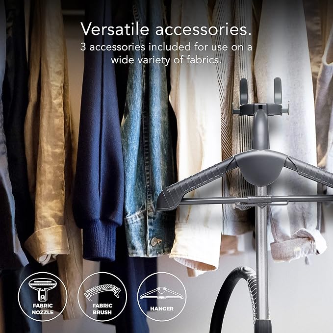 Steamfast SF-520 Full Size Fabric Steamer with Insulated Hose, Clothes Hanger, and Fabric Brush, Quick Heat-Up Time, 70-Ounce Water Tank, Chemical-Free Steam, Integrated Cord Wrap, White