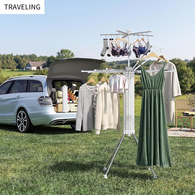 RFOUO Clothes Drying Rack Aluminum-4 Legs 16rods Double Layer, Portable Foldable Drying Rack,Space Saving Laundry Drying Rack,Drying Rack Clothing for Laundry Bedroom Household
