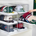 Vtopmart 6 Pack Hat Organizer for Baseball Caps, Clear Hats Holder Box with Drawer, Large Cap Storage with Sliding Tray, Stackable Rack Display Case with Magnetic Door, Each Holds 12 Hats