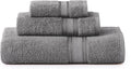 LANE LINEN Bathroom Towel Set 3 Piece Soft Absorbent Quick Dry - Cool Grey | Pack Of Towels - Coordinated Colors, Dobby Border Accent, OEKO-TEX Certified, Zero-Twist Durability, Zero-Twist Cotton