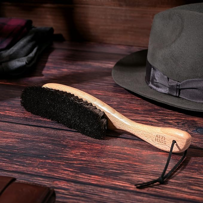 Clothes Brush, Horse Hair Bristle, Cowboy Hat Brush, Suit Lint Brush, Wool, Cashmere, Velvet, Suede, Fabric Brush, Furniture Pet Hair Brush, Long Beech Wood Handle