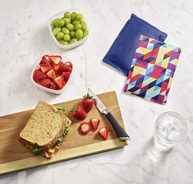 Fit & Fresh Cool Coolers 2 Pack Soft Ice for Lunch Bags, Flexible Stretch Nylon, Durable, Reusable Lunch Box Ice Packs, Soft Ice, Reusable Freezer Packs, Lunch Ice, Easy to Clean, Prism & Cobalt