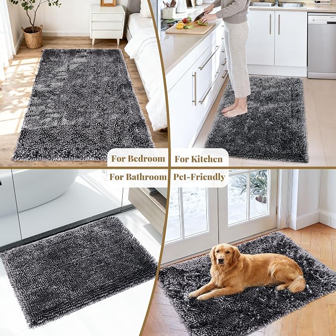 Bathroom Rugs Mat 60 x 36, Soft Absorbent Chenille Bath Rugs, Rubber Backing Bath Mats for Bathroom Floor, Tub, Shower, Bedroom, Home Decor Accessories, Quick Dry Machine Washable, Dark Grey