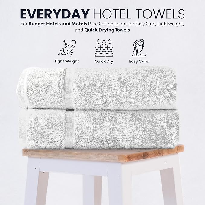 belem Fast Drying Hotel Bath Towels - 27x54 - Pack of 36 White Large Bath Towels Bulk - 3 Dozen Wholesale Economy Bath Towel Set – Lightweight, Soft & Quick Drying – 13.5 lbs/Dozen (010605)