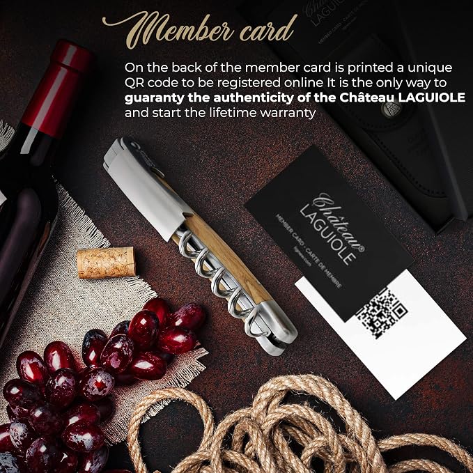 Chateau Laguiole Classic Laguiole Corkscrew - Olive Wood French Luxury Wine Opener - Includes Leather Sheath & Gift Box