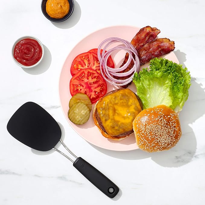 OXO Good Grips Large Silicone Flexible Turner & 65191 Good Grips Nylon Flexible Turner, Black