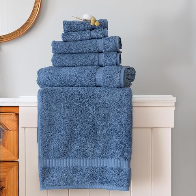 SALBAKOS 100% Turkish Cotton Bathroom Towel Set of 6-Piece, Blue | 630 Gsm Thick Super Soft Highly Absorbent 2 Bath + 2 Hand + 2 Washcloth Towels Sets, Giftable, Hotel Quality, Made in Turkey