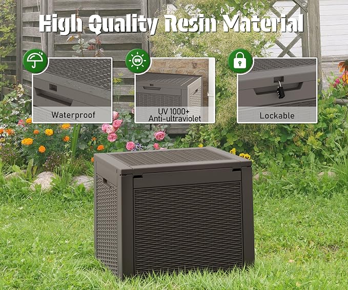 NUNU LAB Outdoor Storage Box 31 Gallon,Waterproof Indoor Outside Deck Boxes,Backyard Storage Bin for Package Delivery,Garden Tools,Patio Cushions,Pool Accessories,Storage Bench Lockable Lid,Tool Box