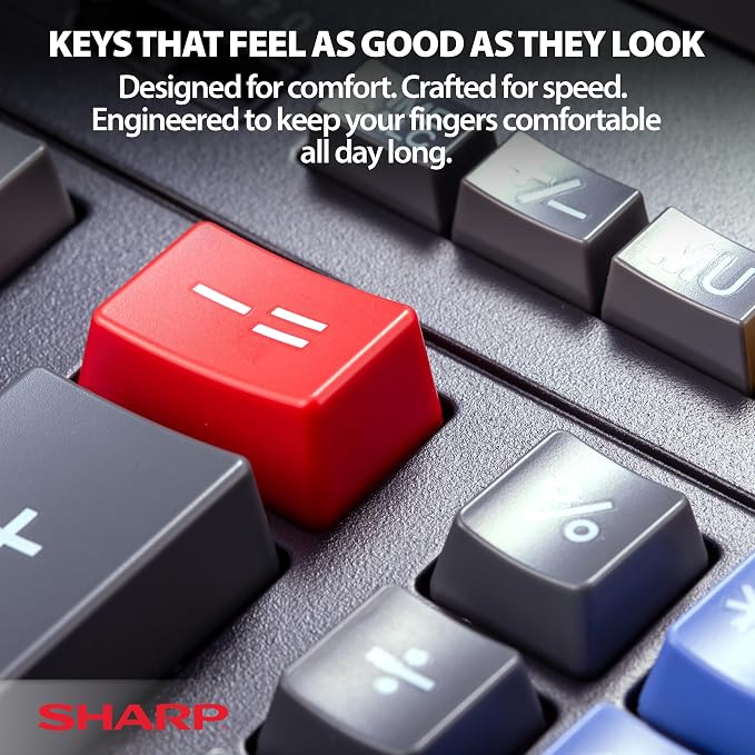 Sharp 12-Digit Print Calculator Desktop Size Adding Machine, Perfect for Everyday Use and Office, Bright, Large Easy-to-Read Numbers on Both the Display and the Two-ColorPrinted Tape (EL2196BL)